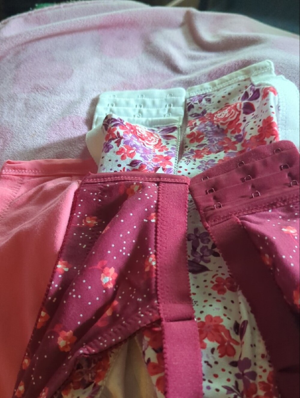 Bras3pack;Pink Solid,Floral,Dark Red Floral,3 Bras,New,3 Pak Back FastenerCotton - Picture 13 of 16